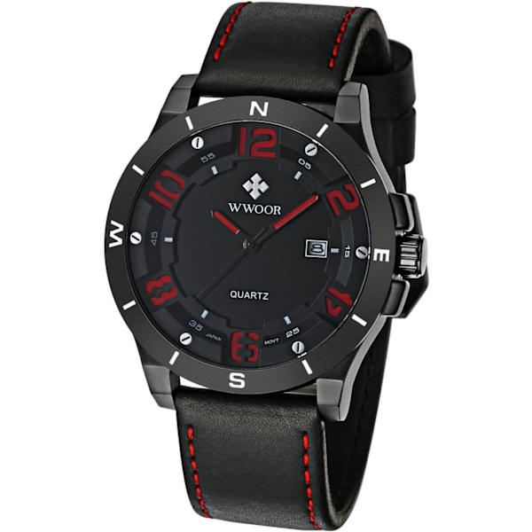 Quartz Armbandsur Herr Business Casual Sport Analog Vattentät Kalender Läderklockor