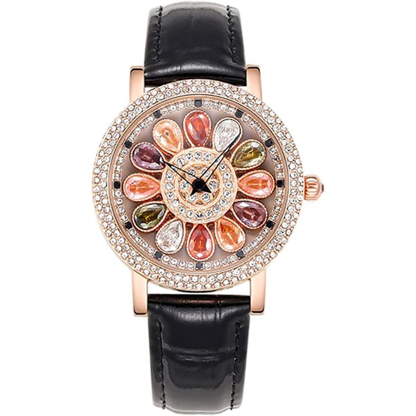 Damklocka Roterande Urtavla Diamant Lätt Lyx Damklockor Läderrem Analog Display Elegant Kvarts Armbandsur för Kvinnor