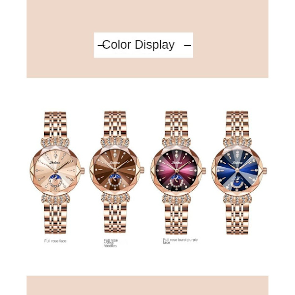 Dam Rostfritt Stål Armbandsur Vattentätt Diamant Dam Lyx Analog Quartz Armbandsur
