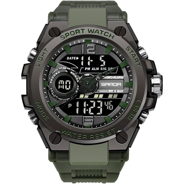 KXAITO Herrklockor Sport Utomhus Vattentät Militärklocka Datum Multifunktion Taktik LED Alarm Stoppur