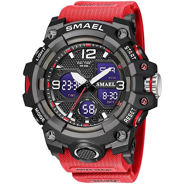 Digitala analoga herrklockor Sport Utomhus Vattentät Armbandsur Multifunktion Taktik LED Alarm Datum Alarm Stoppur
