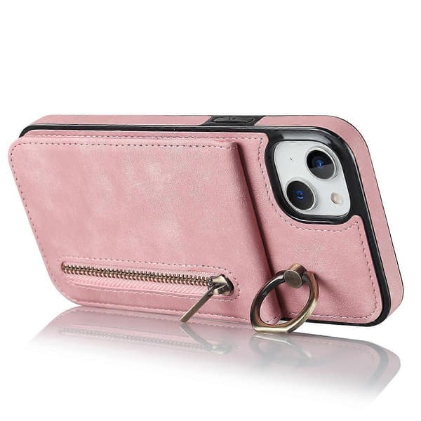 För iPhone 15 Plus Baksida RFID-blockerande Telefonfodral Plånbok Retro PU+TPU Ställfodral