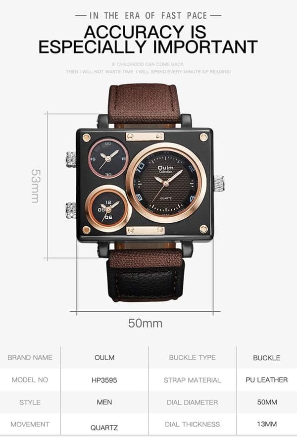 3595 Herrklocka Analog Kaffe Läderarmband 3 Sub-urtavlor