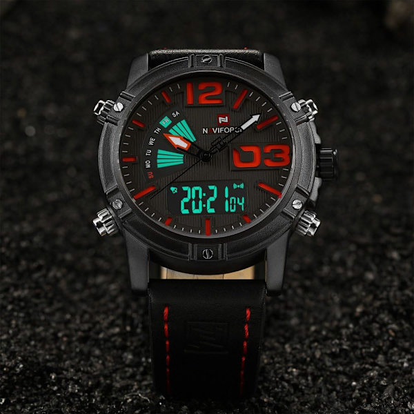 Mage Herr Digital LED Sportklockor Herr Vattentät Läder Quartz Klocka Man Militär Herrklocka
