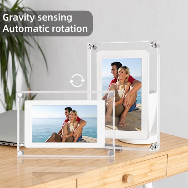 VEANXIN 5-tums Digital Fotoram i Akryl med Automatisk Rotation, Inbyggt 2GB 1000mAh Batteri