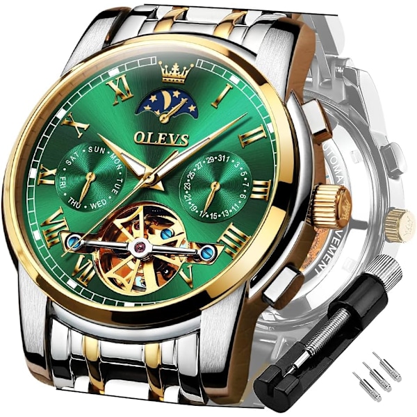 Herrklocka automatisk mekanisk Tourbillon självuppdragande lyx rostfritt stål vattentät lysande datum armbandsur
