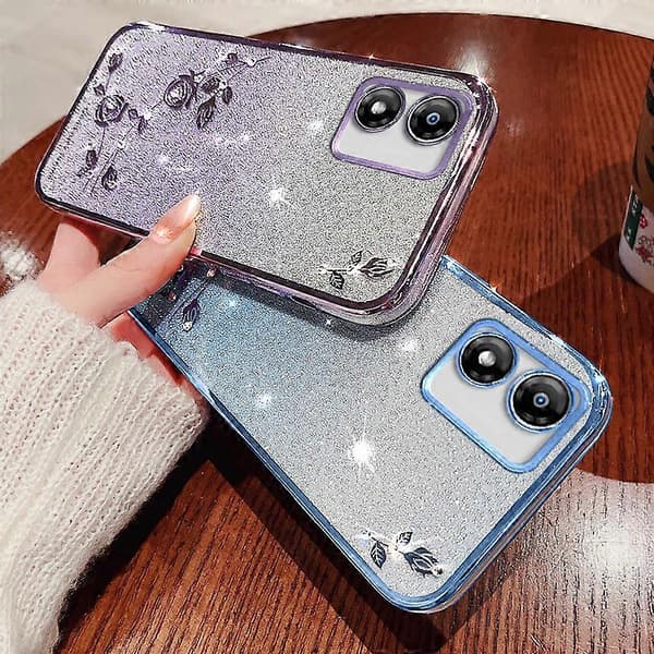 Gradient Glitter Blomma Dekor Telefonfodral för Motorola Moto E13 4G