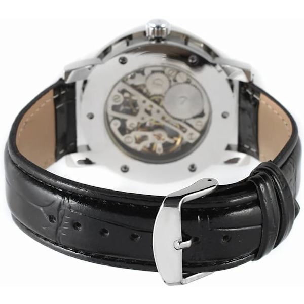 Herrklocka Mode Mekanisk Armbandsur Transparent Urtavla med Skelettdesign Läderarmband Automatisk Manuellt Uppdragbar Klocka