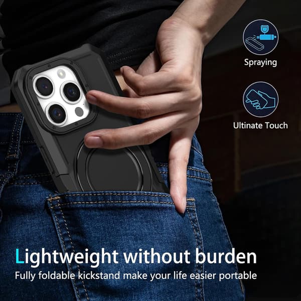 Telefoncover - iPhone 15 Pro Max - Stødsikkert - Indbygget stativ - Sort