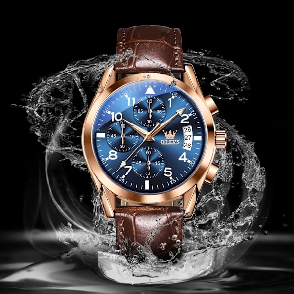 Herrklockor brunt läder guld boett Analog kvarts mode affärs dress klocka dag datum Luminous vattentät casual herrarmbandsur