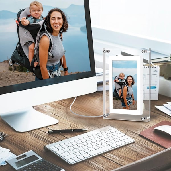 VEANXIN 7-tums Akryl Digital Fotoram med Auto-Rotation, Inbyggt 2GB 1500mAh Batteri