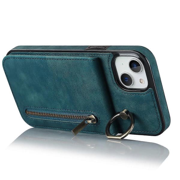 För iPhone 15 Plus Baksida RFID-blockerande Telefonfodral Plånbok Retro PU+TPU Ställfodral