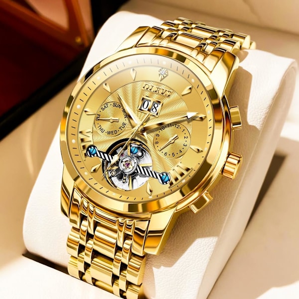 Automatisk herrklocka självuppdragande skelett mekanisk tourbillon klassisk lyx multi-kalender rostfritt stål vattentät armbandsur för män