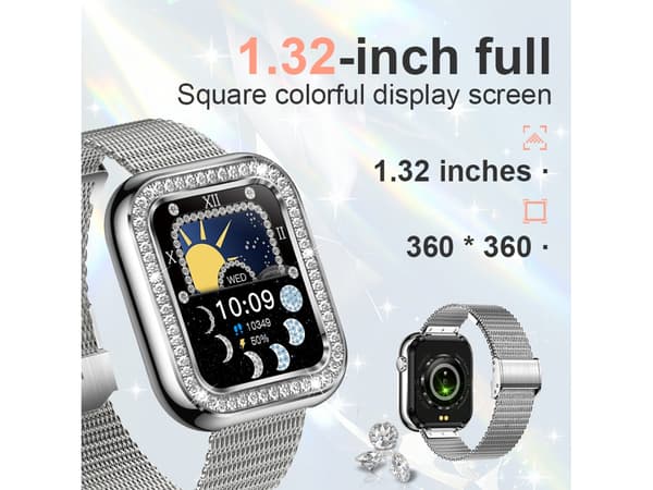 Smartwatch 1.57'' Dame Bluetooth Opkald med Damefunktion Søvn Ip67 Vandtæt Sølv
