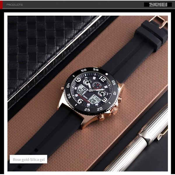 Affärs Klocka Herr Armbandsur Quartz Dubbel Display Klocka Casual 3 Tids Vattentät Stoppur