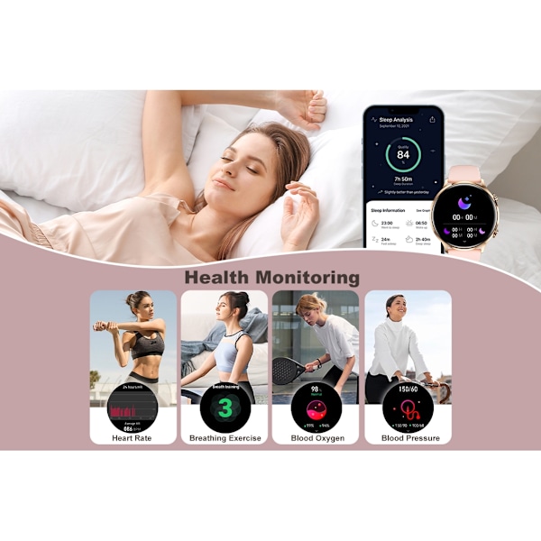Qs40 1,39 tums TFT Smartwatch för kvinnor med hälsoövervakning Bluetooth-samtalsfunktion Guld Dam