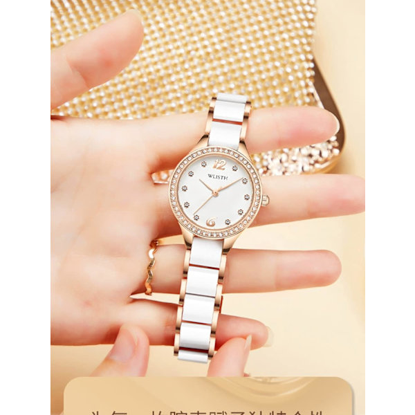 Lyxiga Damklockor Diamantklockor Rostfritt Stål Elegant Klocka för Kvinnor Quartz Damklocka Analog Display Vattentät Armbandsur för Kvinnor