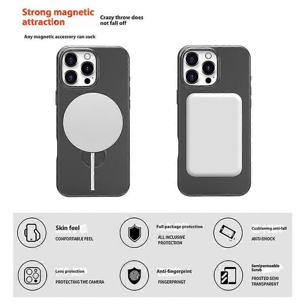 Magnetisk deksel til iPhone 16 Pro Max, TPU+PC-telefondeksel med støtte