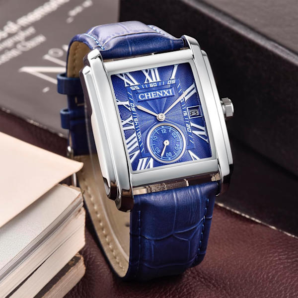 Fyrkantig Herrklocka Business Quartz Armbandsur för Män Datum Läderarmband Casual Stil 30M Vattentät