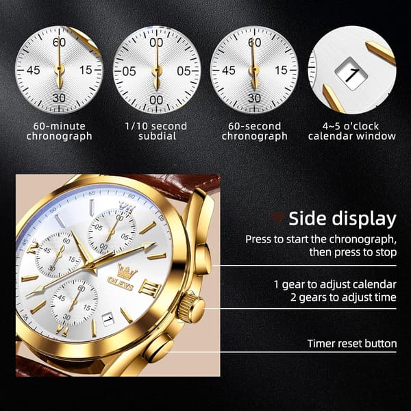 Herre Chronograph Lysende Viser Læderrem Quartz Rustfrit Stål Vandtæt Ur (Blå)