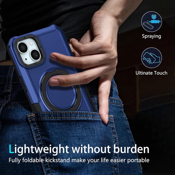 Puhelinkotelo - iPhone 15 - Iskunkestävä - Piilotettu pidike - Sininen