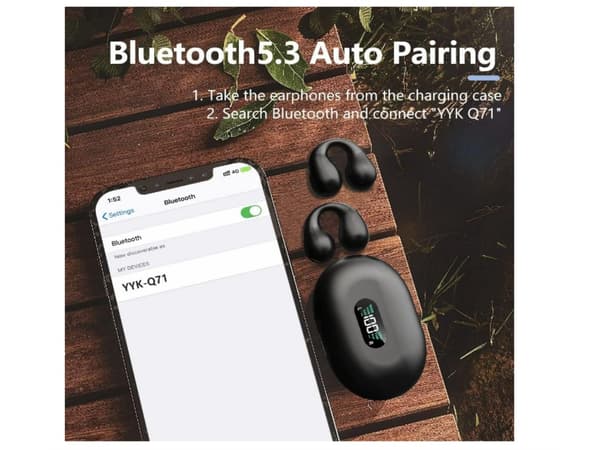 Öronöppna Hörlurar Timmar Bluetooth Svart