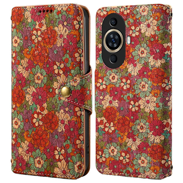 Blommig Läderplånbok med Ställ för Huawei nova 11