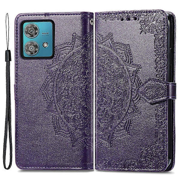 För Motorola Edge 40 Neo 5G Fodral Mandala Präglat PU Läder 3 Kortplatser Telefonfodral