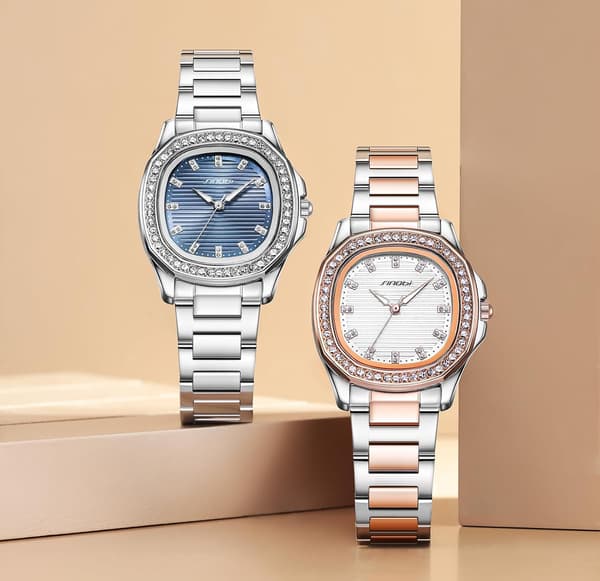 Luksus diamanture til kvinder rustfrit stål vandtæt lysende analog kvarts damekjole armbåndsure