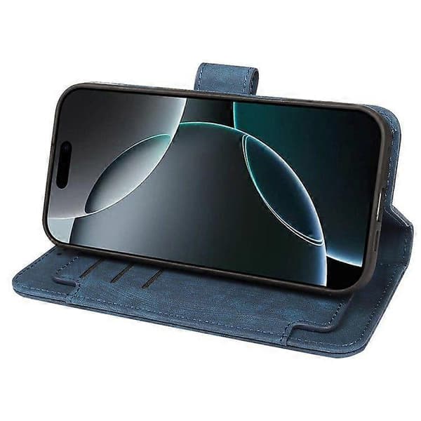 För iPhone 16 Pro Max Linjemönster Läderfodral 9 Kortplatser Plånboksfodral