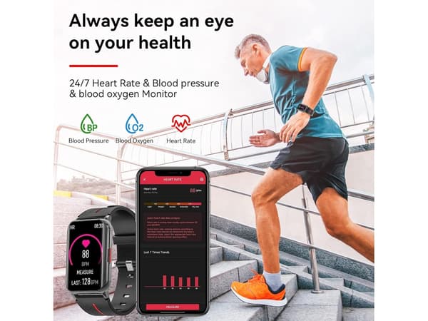 1.57 Tommer Touchscreen Smartwatch Vandtæt Aktivitetsmåler Sort