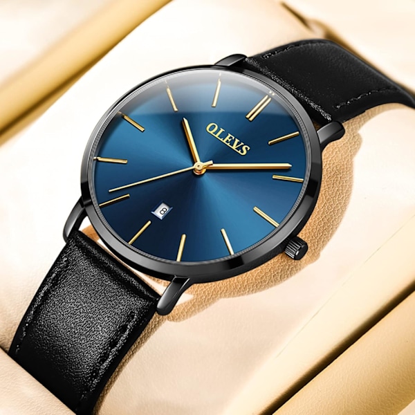 Herr Ultra-tunn Enkel Läder Quartz Klocka (Brun)