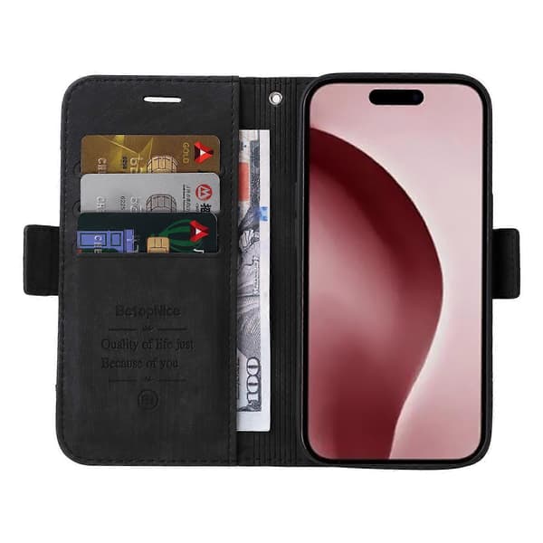 Læder Flip Telefon Cover med Støttefunktion til iPhone 16 Pro