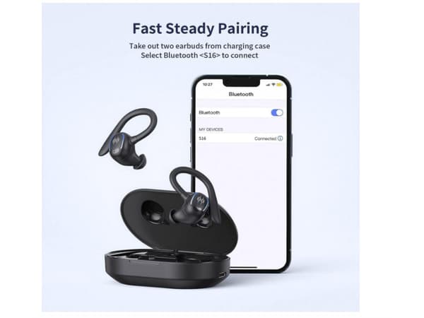 No-Hours Dubbla Drivna Display Bluetooth Hörlurar Svart