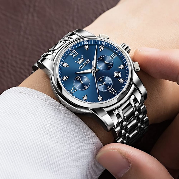 Multifunktionell Vattentät Luminous Chronograph Klocka för Män med Flera Urtavlor (Guld Silver)