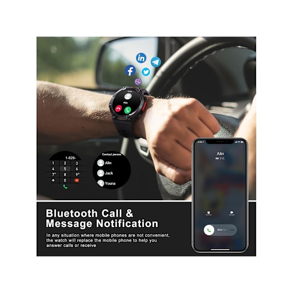 Smartklocka för män Svara/Ring samtal Bluetooth Taktisk Smartwatch för Android och Iphone Vattentät Fitness Tracker