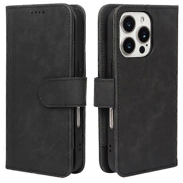 För iPhone 16 Pro Max Linjemönster Läderfodral 9 Kortplatser Plånboksfodral