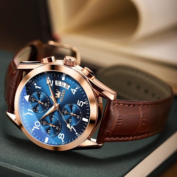 Herrklockor brunt läder guld boett Analog kvarts mode affärs dress klocka dag datum Luminous vattentät casual herrarmbandsur