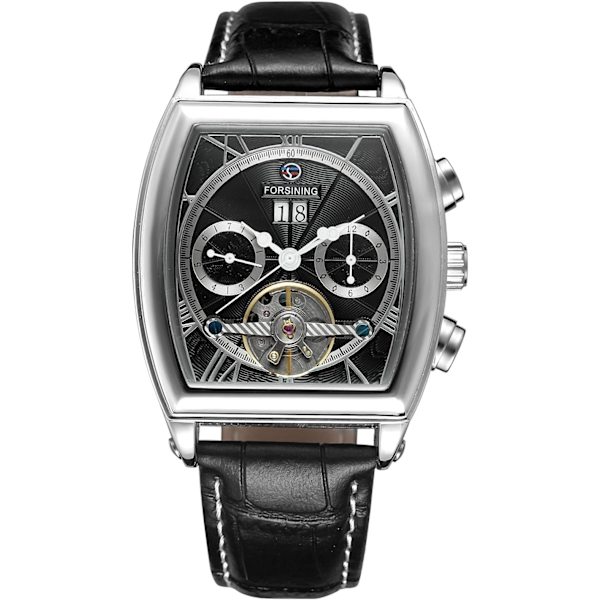Unik design automatisk analog tonneau-formad armbandsur för män med läderarmband