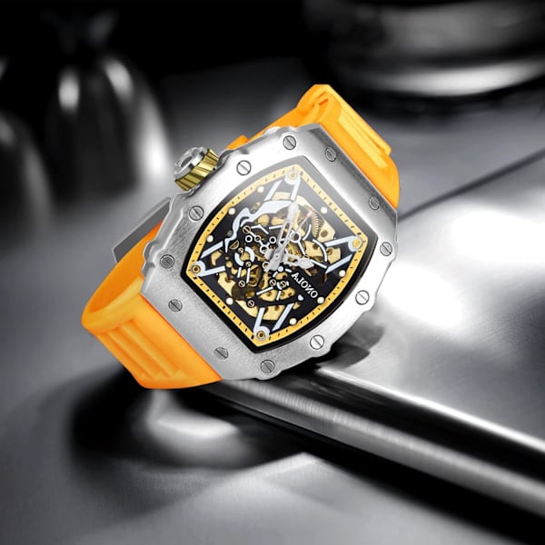 Herrklockor Automatisk Mekanisk Tonneau Lyx Sportklocka Silikonarmband Analog Display Vattentät Affärs Armbandsur för Män