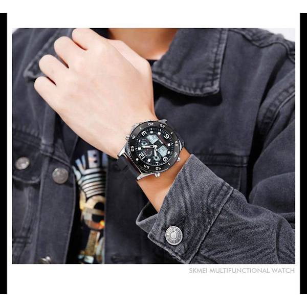 Affärs Klocka Herr Armbandsur Quartz Dubbel Display Klocka Casual 3 Tids Vattentät Stoppur