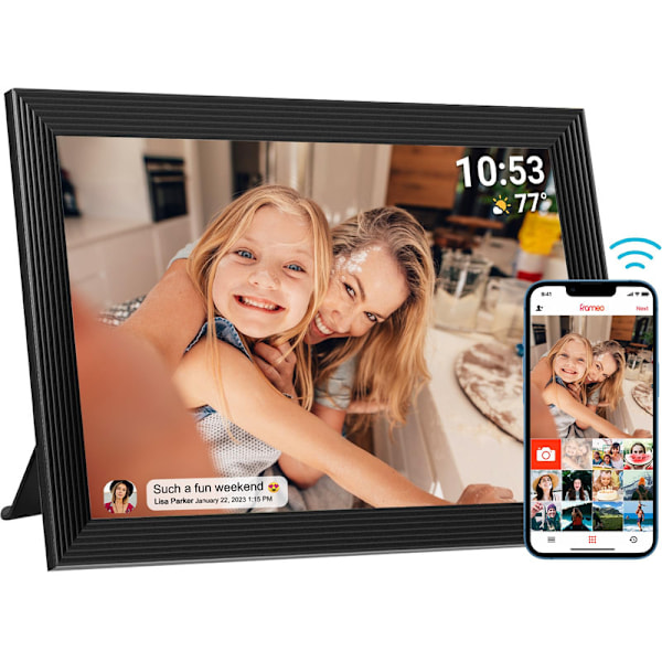 VEANXIN 10,1-tums digital fotoram, 1280x800 IPS LCD-pekskärm, inbyggt 32 GB minne - Svart