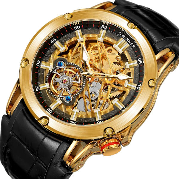 Automatisk Herrklocka Stor Urtavla Kraftfull Exotisk Självuppdragande Tourbillion Skelettklocka