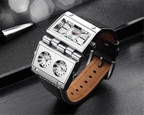 9525 Herrklocka Analog Svart Läderrem 3 Sub-urtavlor