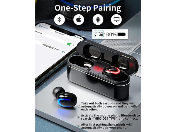 TWS Bluetooth Stereo Brusreducerande Hörlurar Svart