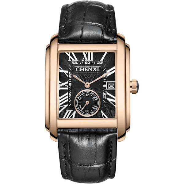 Fyrkantig Herrklocka Business Quartz Armbandsur för Män Datum Läderarmband Casual Stil 30M Vattentät