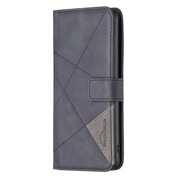 Läderplånboksfodral med geometriskt mönster för iPhone 16 Pro Max