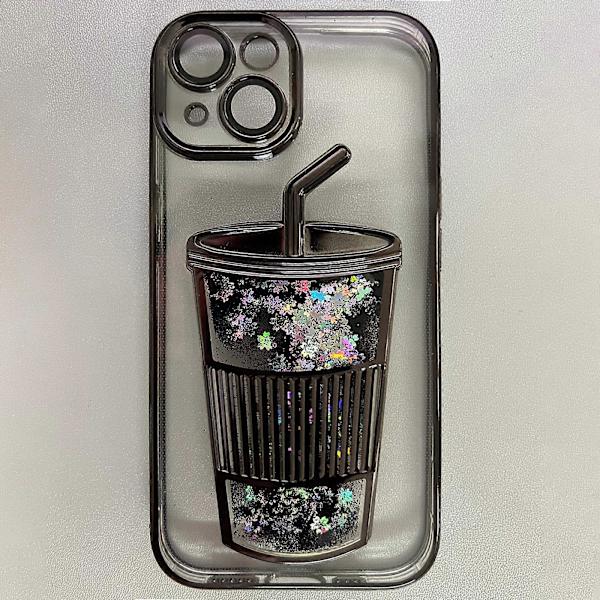 Stöttåligt mobilskal för iPhone 14, glittrande kvicksand TPU-skal med inbyggt linsskydd i glas