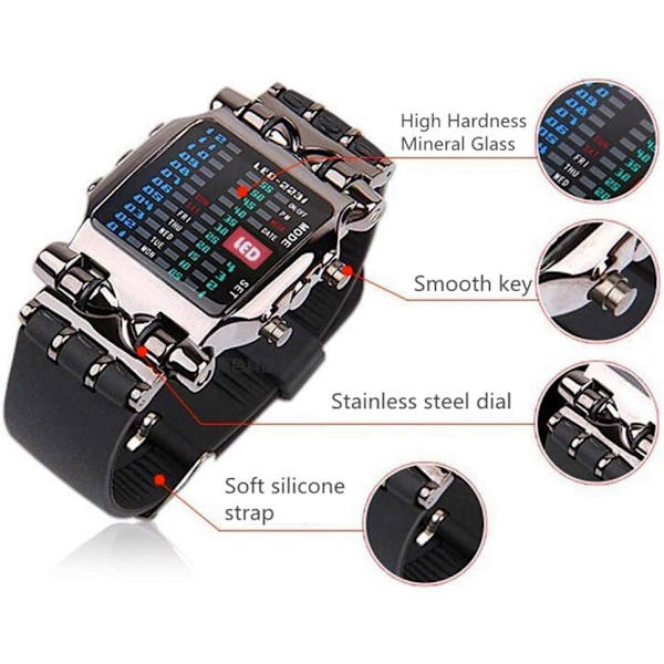 LED Digital Klocka för Män Kreativ Krabba Fyrkantig Herrklocka Gummiband Vattentät Armbandsur för Män