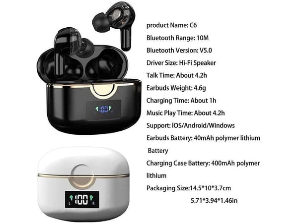 Touch Control In-Ear Bluetooth Hörlurar Utan Mikrofoner Svart